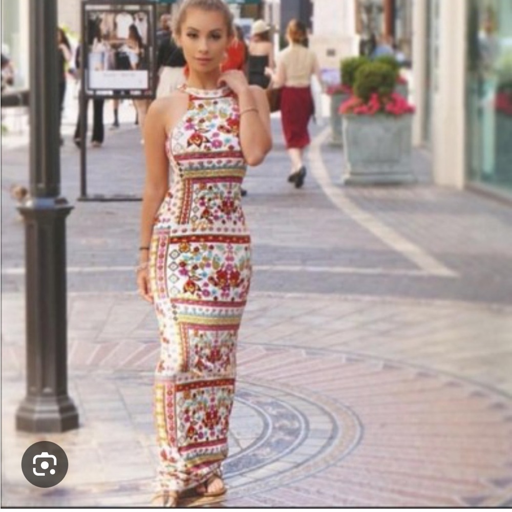 H&M White Maxi Dress with Multicolor Floral Print